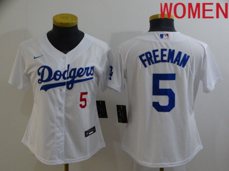 Women Los Angeles Dodgers #5 Freddie Freeman White Nike 2022 MLB Jersey